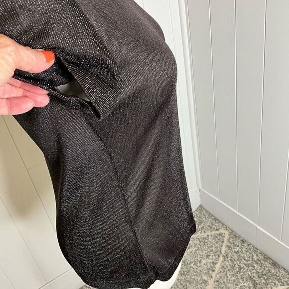 Espirit Womens Small Crewneck Top Black Metallic Sparkly Short Sleeves Stretch - Picture 4 of 9